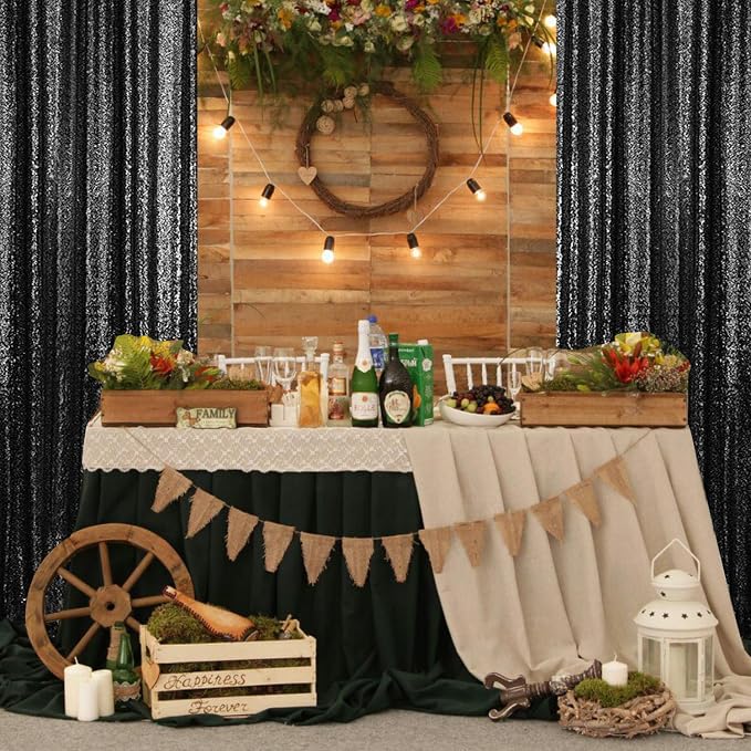 4×8FT-2PCS Black Sequin Backdrop Curtains Panels, Photography Backdrop Glitter - Image 3