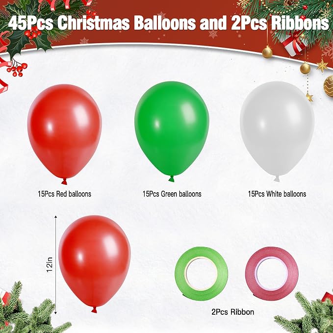 Red White Green Latex Christmas Balloons 45ct 12in | Latex, classic Christmas - Image 2