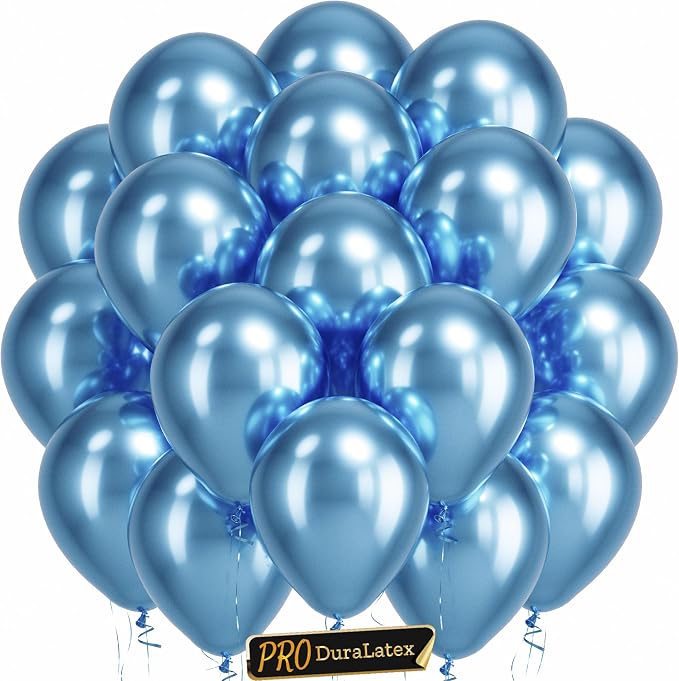 Pro Duralatex Metallic LightBlue Extra-Thick Balloon 120Pack 10inch | Chrome by Bezente