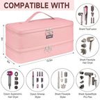 Travel Carrying Case Compatible with Shark Flexstyle Styler/FlexFusion/Hair Dryer,Double-Layer Hair Hot Tools Storage Bag Fits for Dyson Airwrap Styler/Supersonic Hair Dryer,Pink-Bag Only