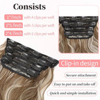 KooKaStyle Clip in Synthetic Hair Extensions Long Wavy 4PCS Thick Hairpieces Brown mix Ash Blonde P10/88 Fiber Double Weft Natural Hair Extensions 20 Inch for Women