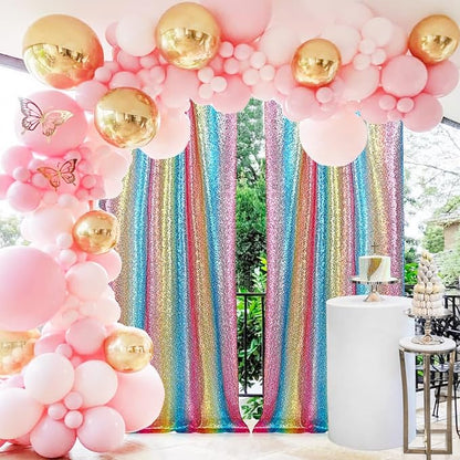 2×8FT-2PCS Rainbow Sequin Backdrop Curtains Panels, Photography Backdrop - Image 2