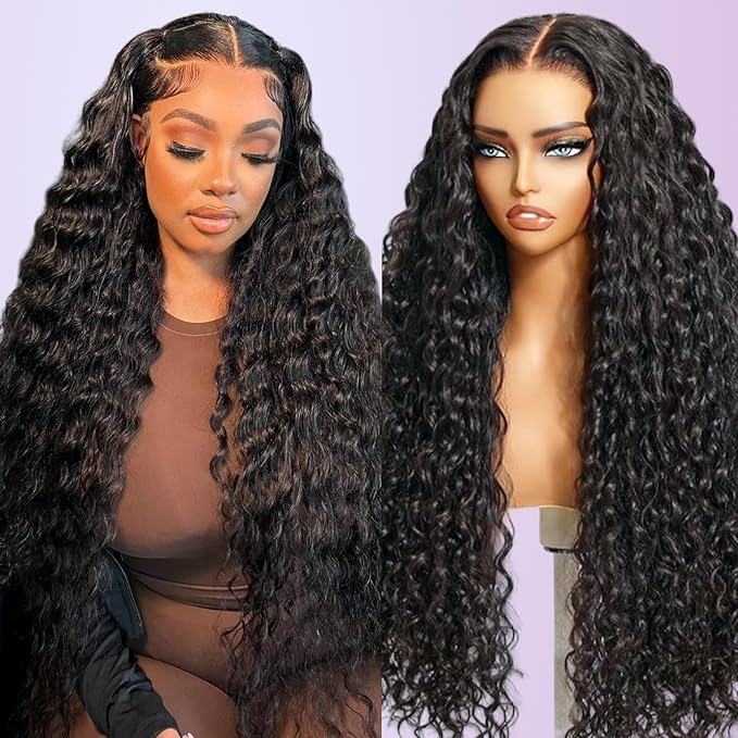 210% Density 13x6 Full Lace Frontal Wigs Human Hair 12A Deep Wave Brazilian Virgin Human Hair Pre Plucked HD Transparent Lace Glueless Wigs 18 Inch