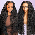 210% Density 13x6 Full Lace Frontal Wigs Human Hair 12A Deep Wave Brazilian Virgin Human Hair Pre Plucked HD Transparent Lace Glueless Wigs 34 Inch