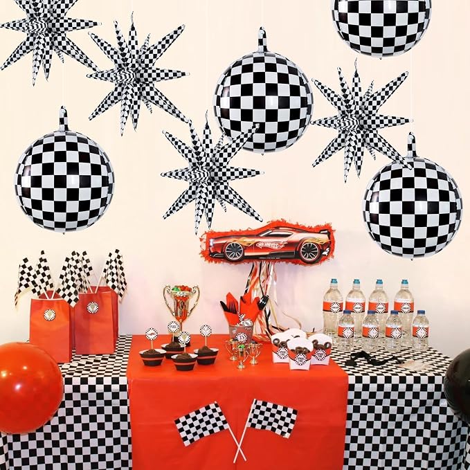 TONIFUL 8Pcs 22Inch Black Checkered Large 4D Giant Round and Star Balloons - Image 5