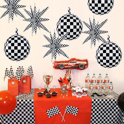 TONIFUL 8Pcs 22Inch Black Checkered Large 4D Giant Round and Star Balloons - Image 5
