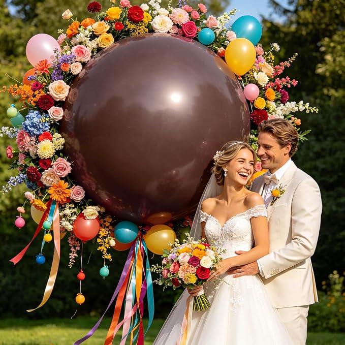 5Pcs Brown Big Balloons 36 Inch, Round Large Latex Party Balloons - Image 5