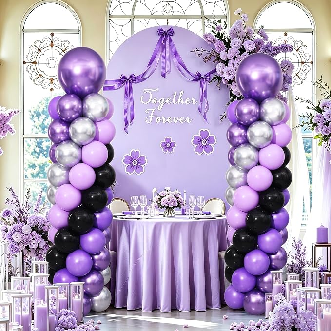 Purple and Black Silver Balloon Column Stand Kit Set of 2 - Image 7