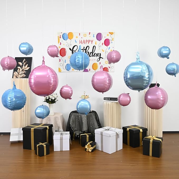 Pink Blue Round Foil Balloons - Image 4