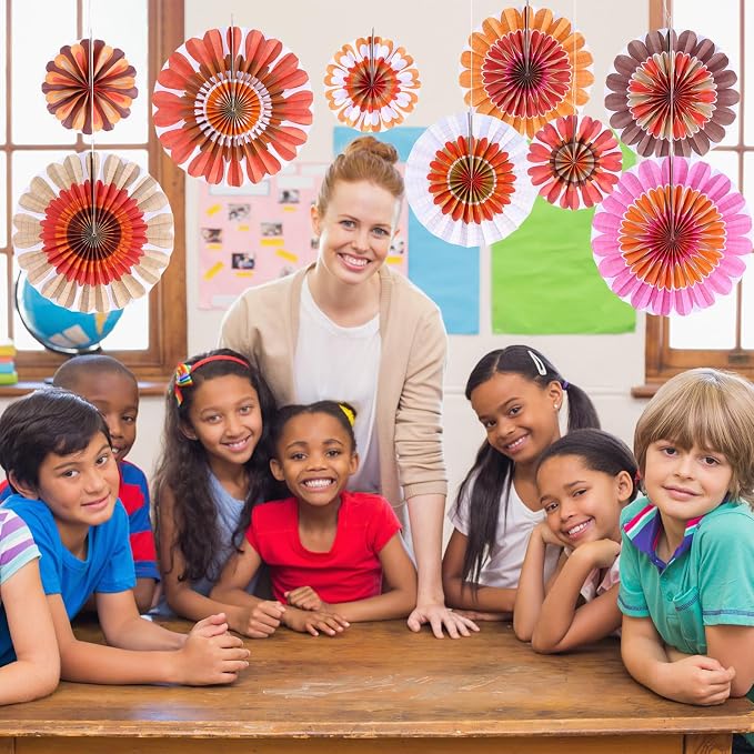 Outus Flower Hanging Decorations Summer Paper Fans Classroom Ceiling Wall Decor - Image 7