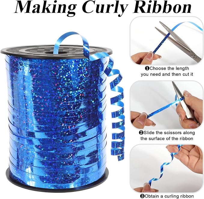 500 Yards Laser Blue Curling Ribbon, 1/5 Inch Wide Shining Metallic Ribbons - Image 3