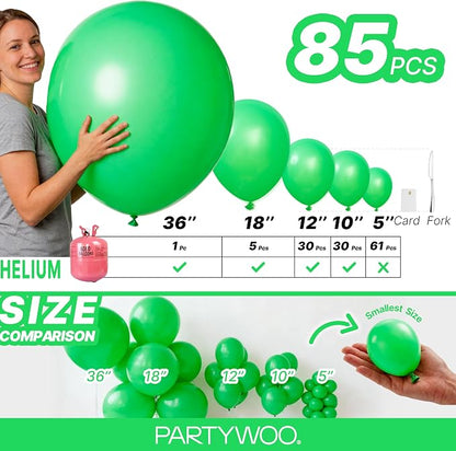 PartyWoo Green Balloons 100pcs Different Sizes of 36 18 12 10 5 Inch | Balloons - Image 6