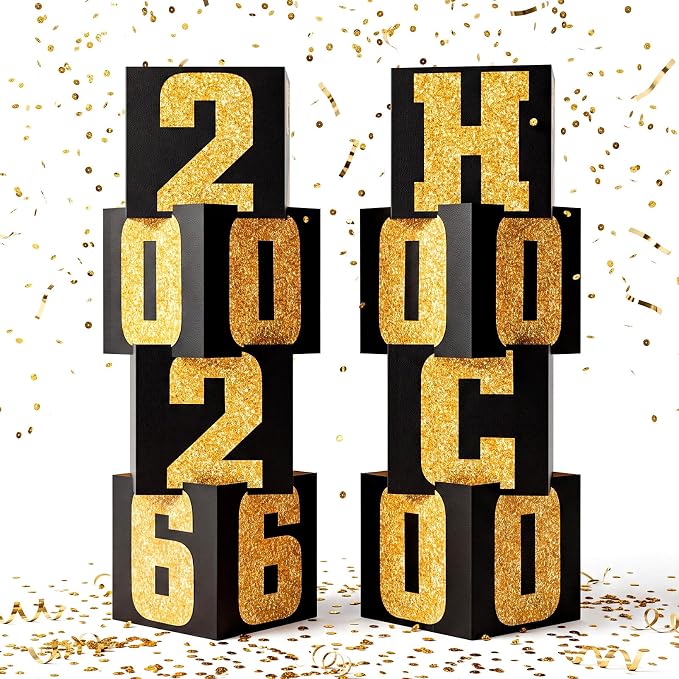 Queekay 8 Pcs HOCO 2026 Column Decorations Homecoming 2026 Gold Black Backdrop by Queekay
