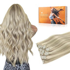 DOORES Clip in Human Hair Extensions, Balayage Ash Blonde Highlighted Platinum Blonde 100g 7pcs 14 Inch, Remy Hair Extensions Clip in Real Straight Natural Thick Weft
