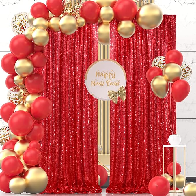Red Sequin Backdrop 4 Panels 2FTx8FT Christmas Party Backdrop Curtains | Photo - Image 3