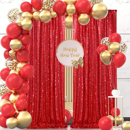 Red Sequin Backdrop 4 Panels 2FTx8FT Christmas Party Backdrop Curtains | Photo - Image 3