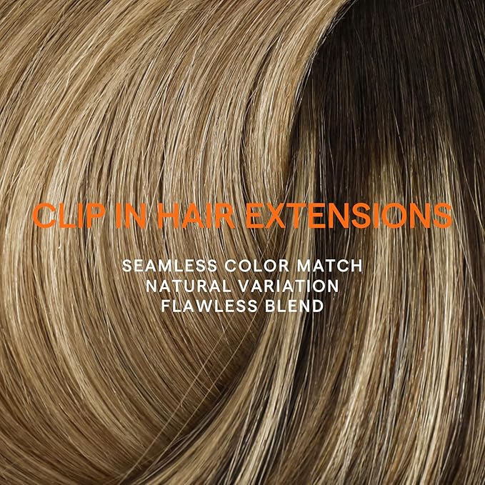 Full Shine Balayage Clip in Hair Extensions 14 Inch Dark Brown Ombre Ash Brown And Dirty Blonde Seamless Clip in Hair Extensions Human Hair 7 Pcs Remy Hair Clip ins Extensions 120 G