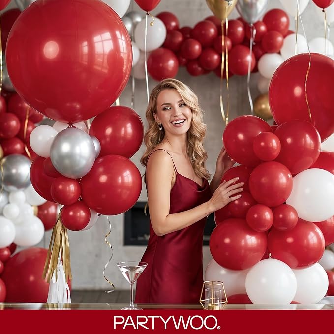 PartyWoo Burgundy Balloons 140pcs Dark Red Maroon Ruby Red Different Sizes | 18 - Image 5