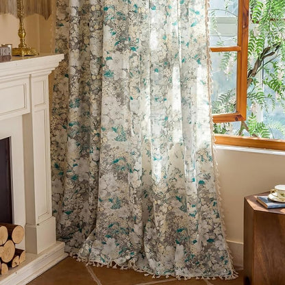 Floral Semi Sheer Rod Pocket 96 Inch Curtains 2 Panels - Image 6