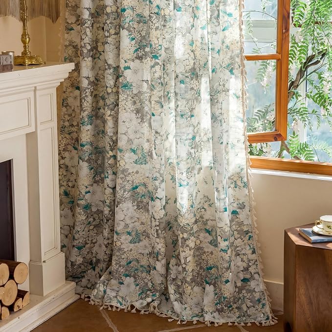 Floral Semi Sheer Rod Pocket 84 Inch Curtains 2 Panels - Image 6