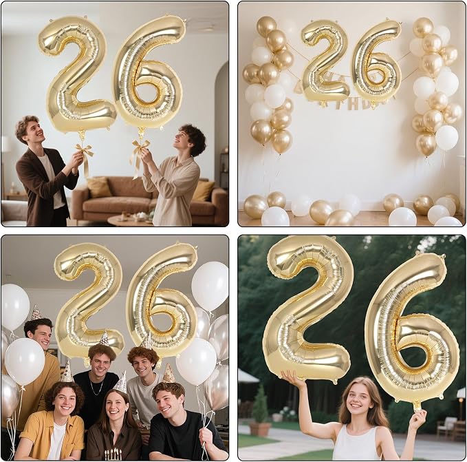 Champagne Gold Large Number 26 Balloon, 40 Inch Light Gold Foil Helium Number - Image 7