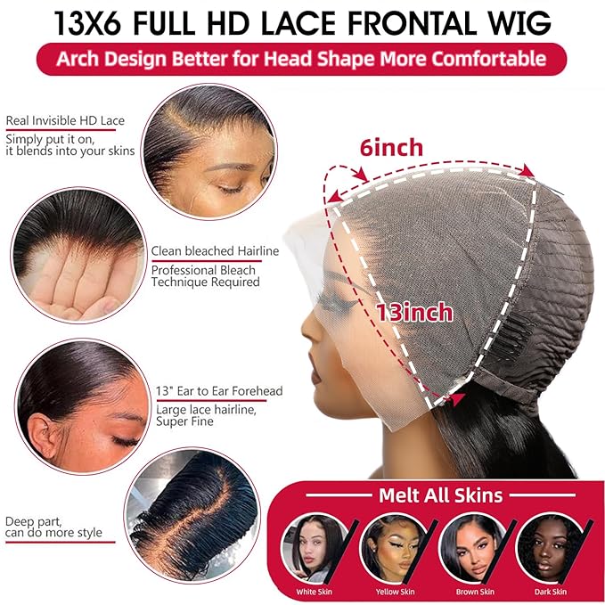 VIPbeauty 32 Inch Full 13x6 Lace Frontal Wigs Human Pre Plucked Bleached Knots 180 Density HD Transparent Body Wave Lace Front Wigs Human Hair for Women 12A Glueless Wigs Human Hair with Baby Hair