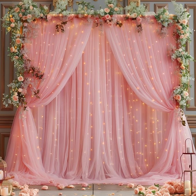 10x10ft Dusty Rose Tulle Backdrop Curtain - Image 9