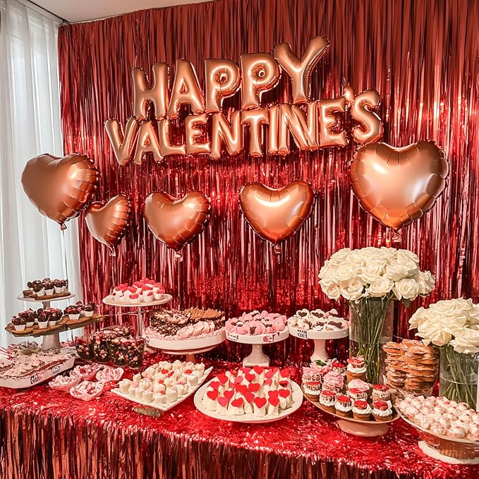 PartyWoo Red Tinsel Streamers 8.2FT 3pcs Fringe Curtain Backdrop | Red Tinsel - Image 3
