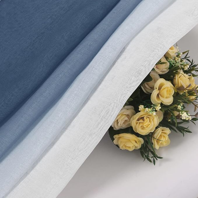 DWCN Blue Faux Linen Ombre Sheer Curtains - Image 5