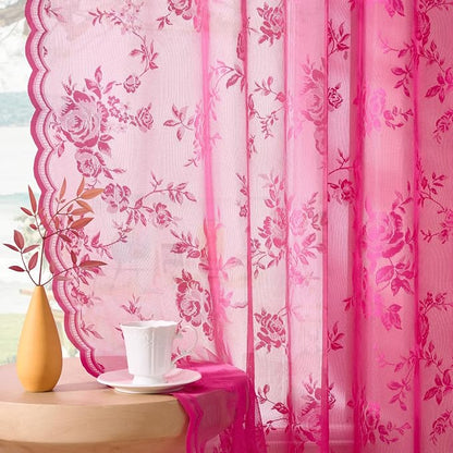 Raspberry Lace Curtains 96 Inches Long 2 Panels Vintage Floral Curtains - Image 4