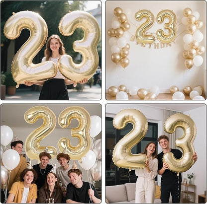 Champagne Gold Large Number 23 Balloon, 40 Inch Light Gold Foil Helium Number - Image 7
