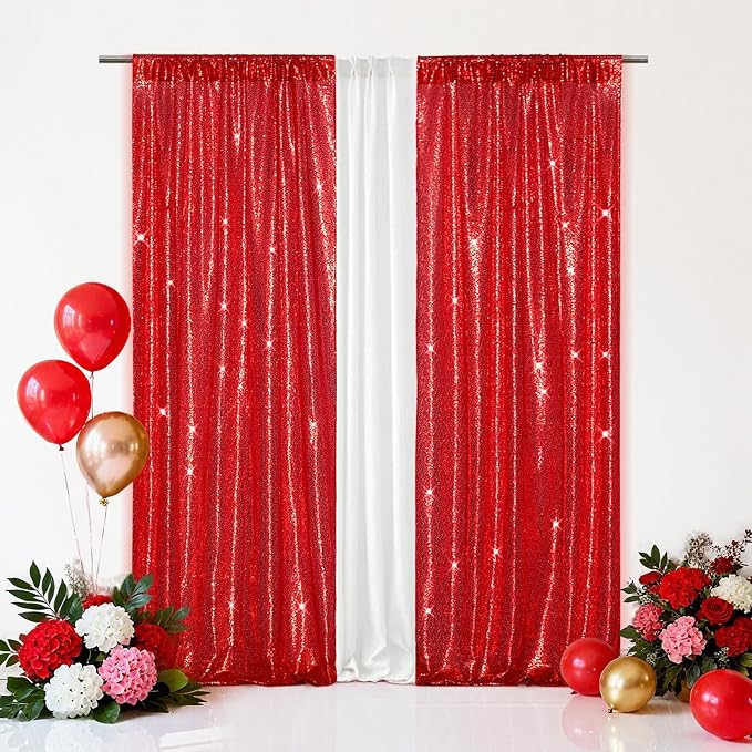 Eternal Beauty Red 3mm Sequin Backdrop 2x8 Ft 2 Pack Wedding | Dense Sparkle by EternalBeauty