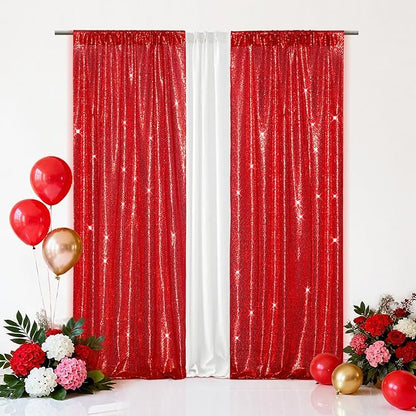 Eternal Beauty Red 3mm Sequin Backdrop 2x8 Ft 2 Pack Wedding | Dense Sparkle by EternalBeauty