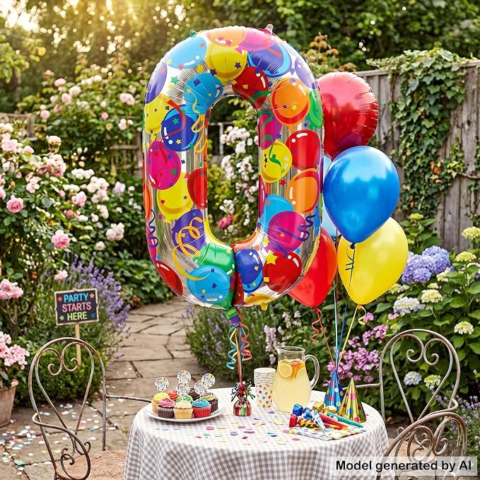 40 Inch Number 0 Balloon Colorful Party Pattern Helium Supported | Large Foil - Image 3