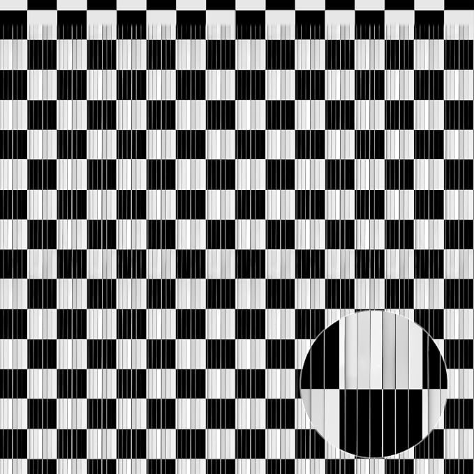 Crosize 2 Pack Black and White Party Streamers Backdrop, 3.3 x 9.9 ft | Tinsel by Crosize