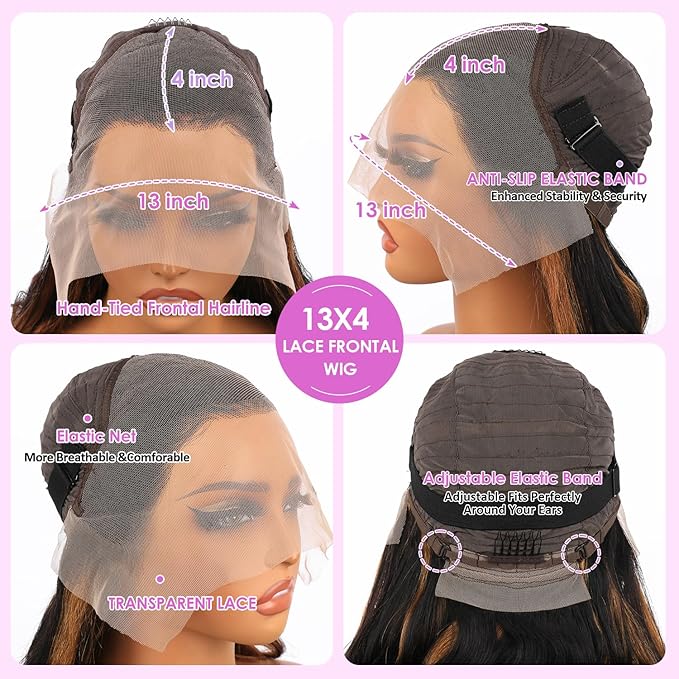 Highlight Wig Human Hair Body Wave Lace Front Wigs Human Hair Pre Plucked 13x4 Ombre Lace Front Wig Human Hair for Women 1B/30 Black with Brown Balayage Glueless Wigs 200 Density 22 Inch