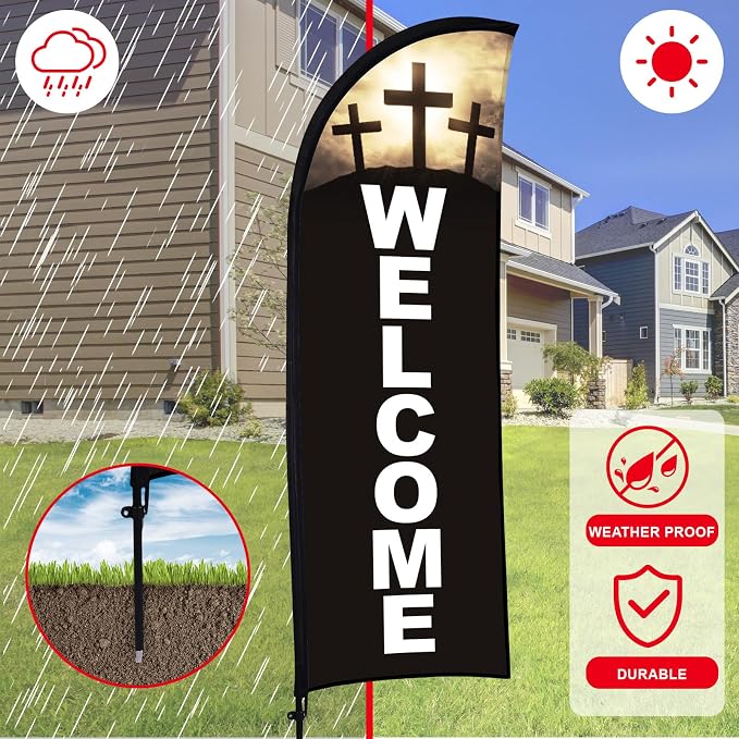Buryeah 4 Sets Welcome Feather Flag Sign Kit Welcome Banners Swooper Flag - Image 6