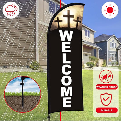 Buryeah 4 Sets Welcome Feather Flag Sign Kit Welcome Banners Swooper Flag - Image 6