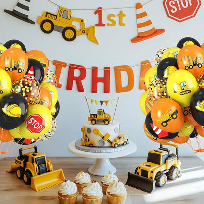 Construction Balloons, 12 Inch Black Yellow Orange Confetti Truck Construction - Image 7
