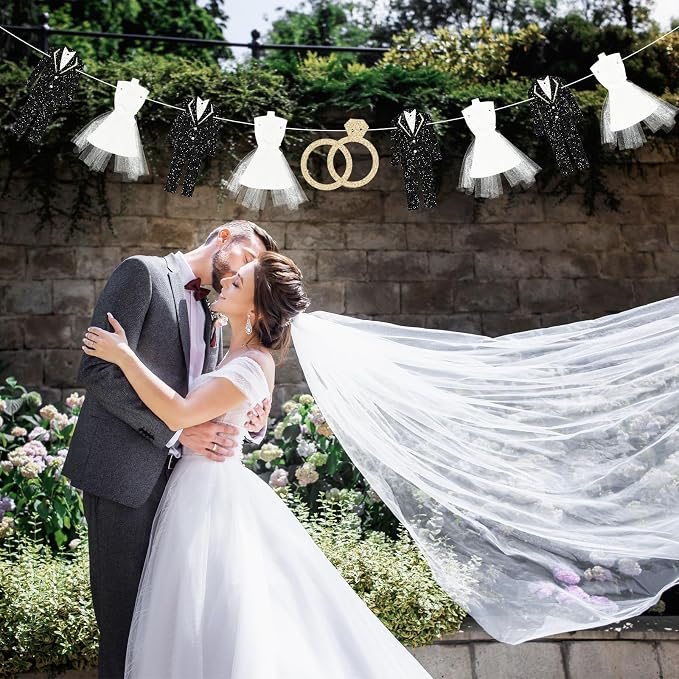 Bride and Groom Wedding Dress Garland Banner, 9.8 Ft Hanging Tuxedo and Gown - Image 8