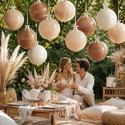9 Pcs Nude Cream Beige Round Foil Balloons Netural Boho 4D Ball Balloons 22 In - Image 6
