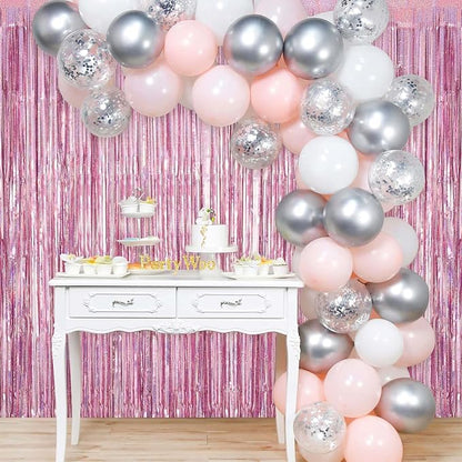 Pink Tinsel Foil Fringe Curtain Backdrop, 3.3 x 8.2 ft Metallic Glitter Curtain - Image 5