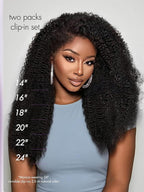 LUVME Invisible Clip ins Hair Extensions Deep Kinky Curly Real Human Hair Remy Hair Clip ins for Women, Natural Human Hair, 16 inch 110g 6Pcs, Natural Black