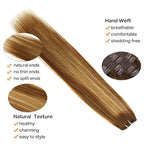 Straight Clip In Hair Extensions Real Human Hair 8Pcs Clip In Balayage Chocolate Brown to Caramel Blonde Human Hair Extensions with 18Clips Lace Weft 120g 14inch