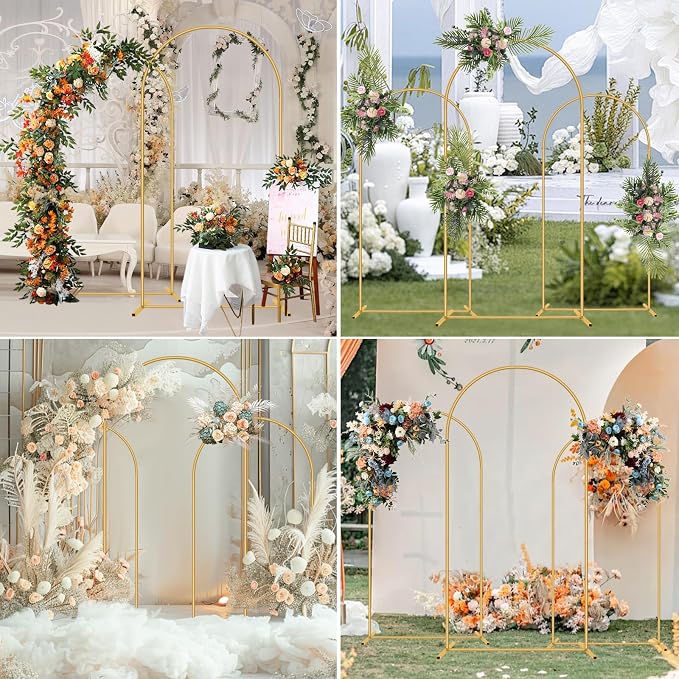 3 Pack Metal Wedding Arch Backdrop Gold Balloon Stand | - Image 3