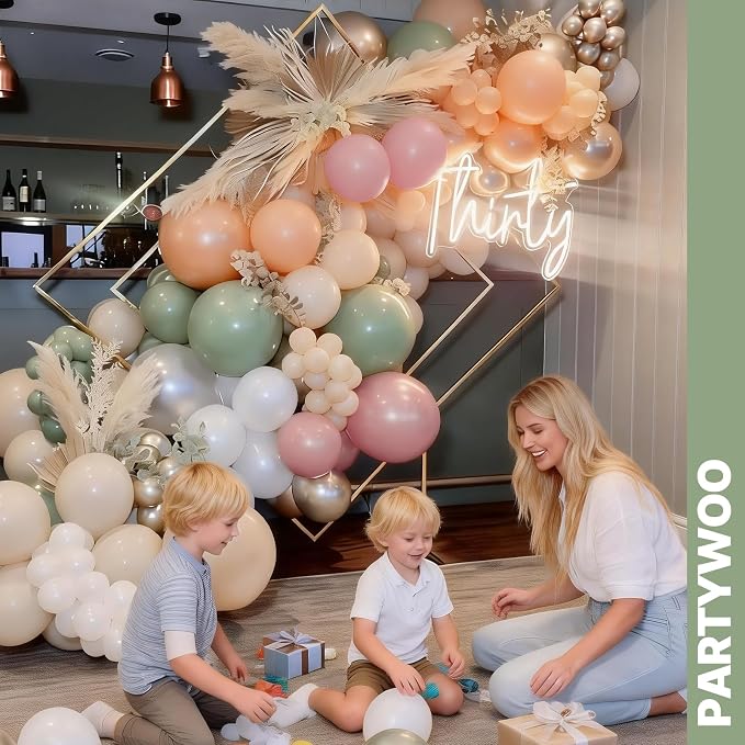 PartyWoo Pink and Green Balloons 66pcs Metallic Green Dusty Pink Balloons | - Image 7