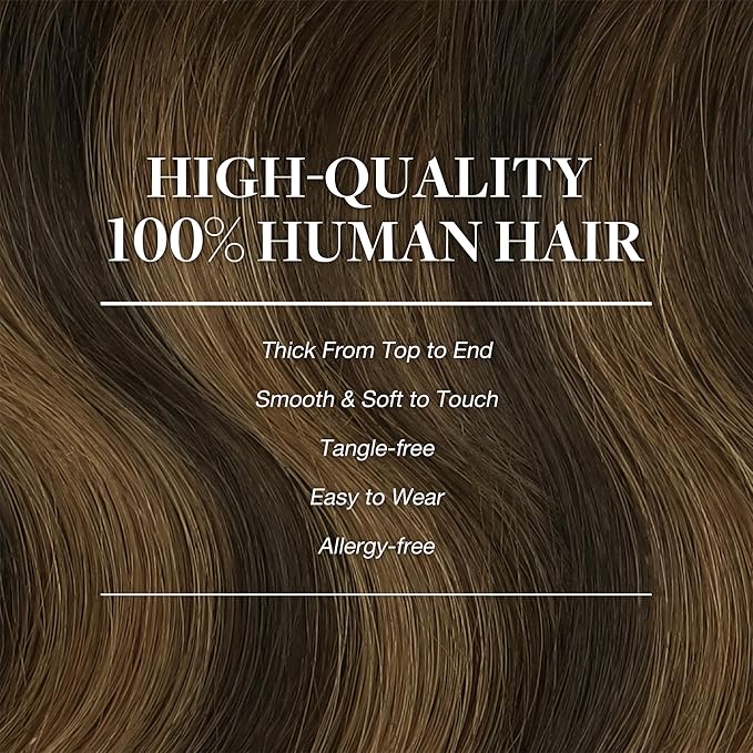 GOO GOO Clip in Hair Extensions Real Human Hair, Remy Human Hair Extensions Clip ins for Women, Natural Human Hair, 18inch 150g 9Pcs, 2/6/2 Balayage Dark Brown to Chestnut Brown