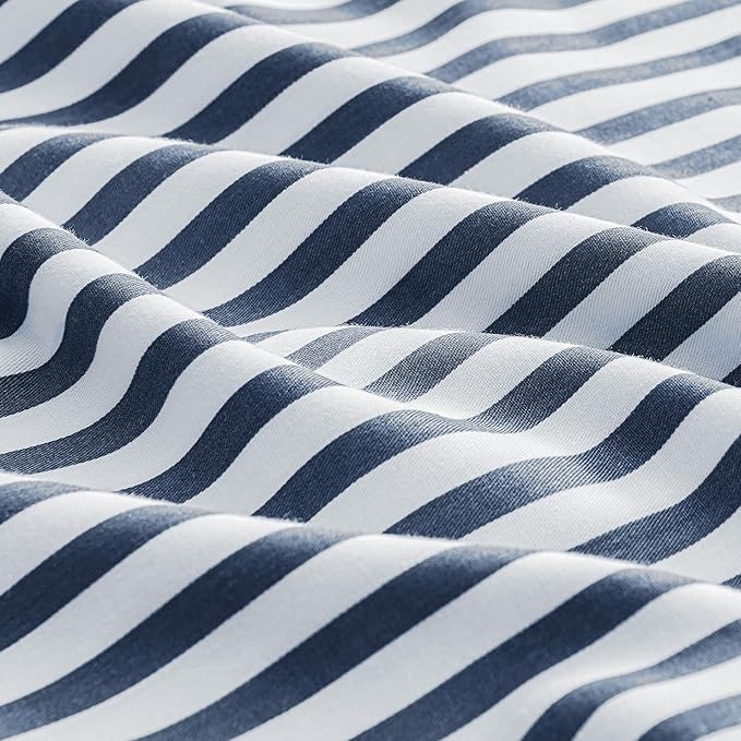 JELLYMONI 100% Natural Cotton Striped Queen Pillowcases Set, 2 Pack White and Dark Blue Stripes Pattern Printed Pillow Covers with Envelope Closure(Pillows are not Included)