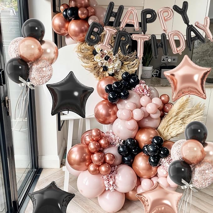 29PC Black Rose Gold Happy Birthday Balloon Banner, 16 Inch 3D Aluminum Letter - Image 5