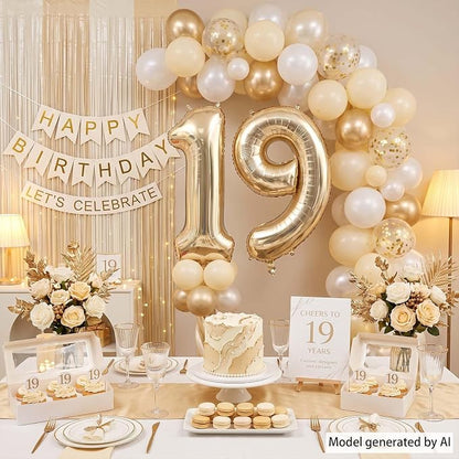 White Gold Number 19 Balloon 40 Inch, Champagne Foil Final Teen Decoration | - Image 3